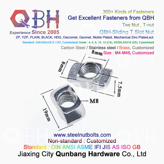 QBH 4040 سلسلة هياكل إطار الألومنيوم الصناعي T نوع المطرقة T- فتحة الجوز انزلاق T- المكسرات 2